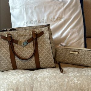 Brown and cream Michael Kors bag and matching wallet